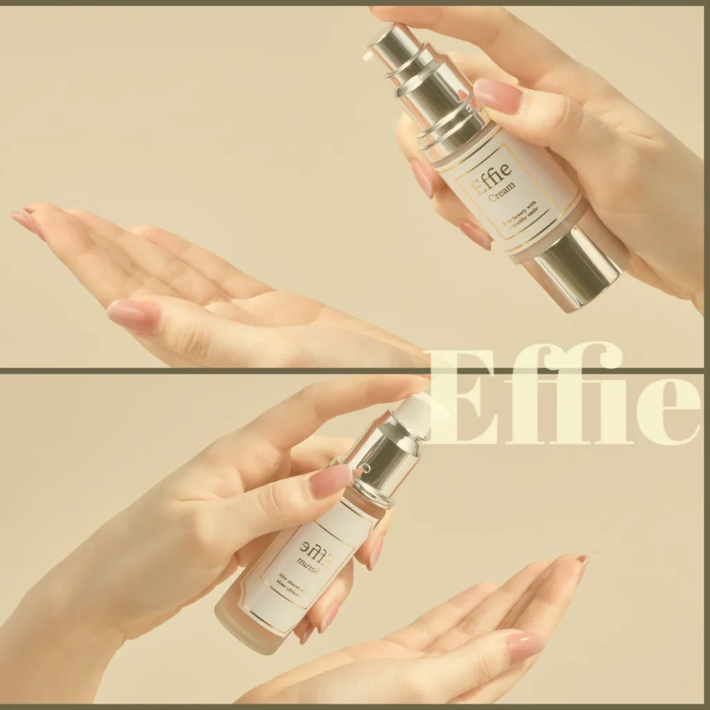 so.Effie の美容液を手のひらに取る様子と「Effie」のロゴが入った画像
